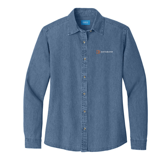 Port & Company Long Sleeve Denim Shirt - Ladies - Faded Blue